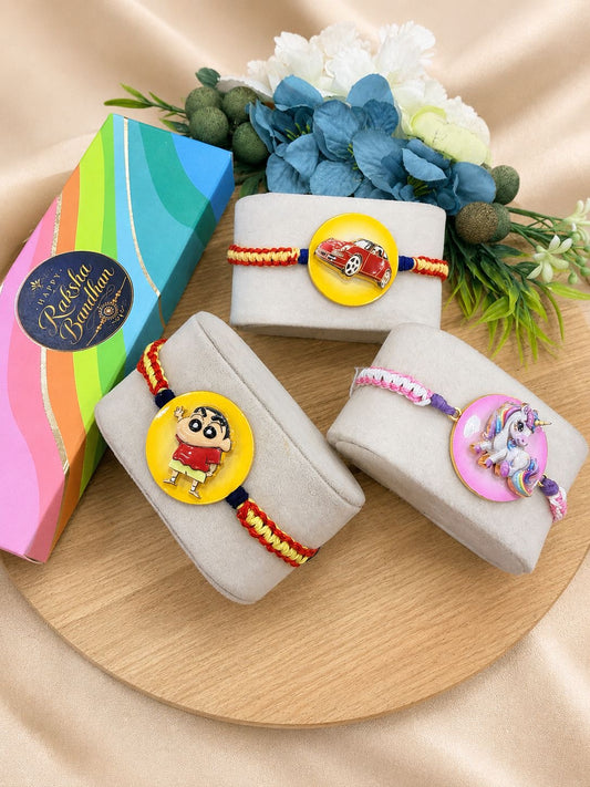 Premium Kids Spinner Rakhi Gift Box | Spider Hero, Captain Hero, Shinchan, Red Car & Unicorn | Raksha Bandhan 2026