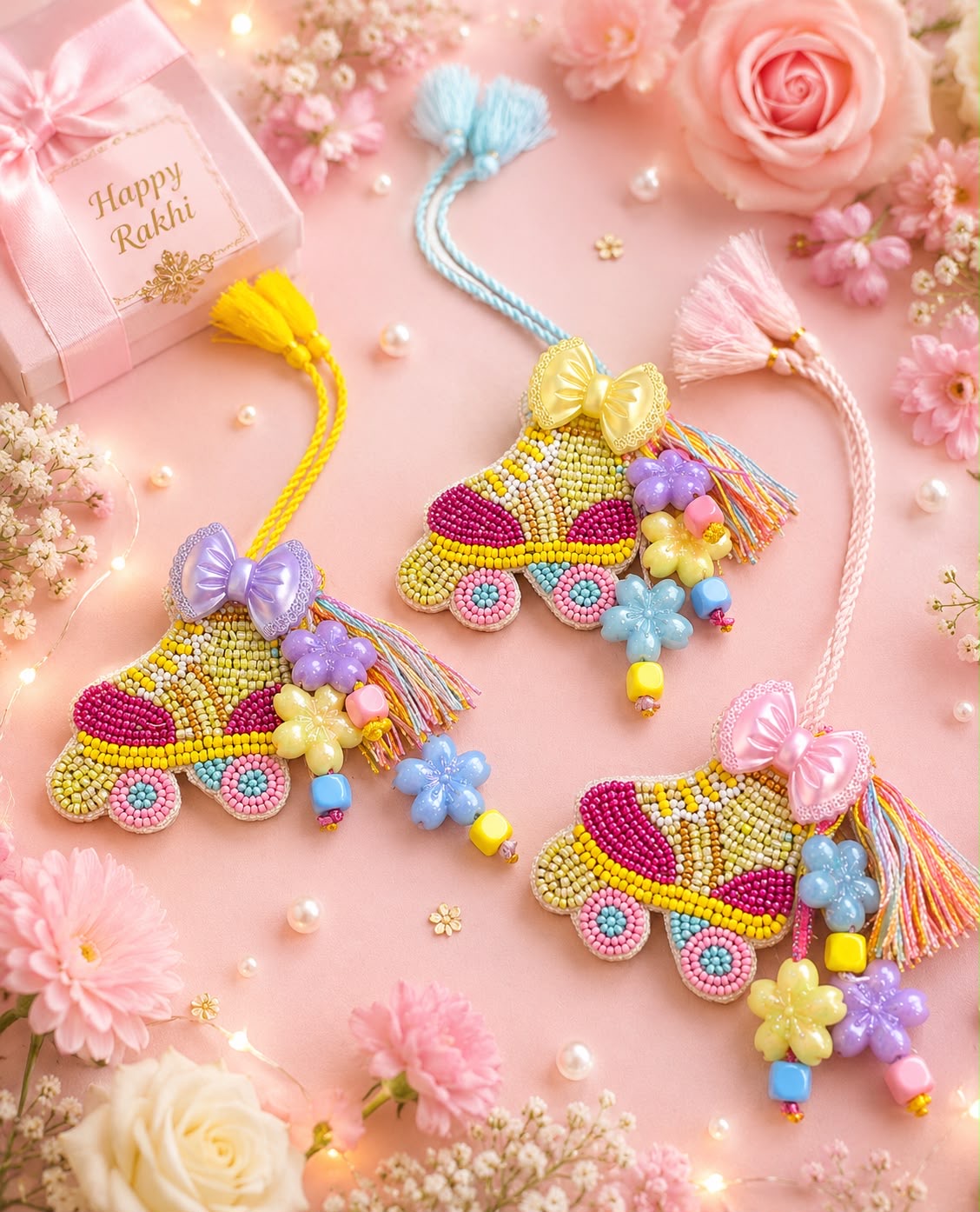 Skates Lumba Rakhi for Girls | Hand Beaded Embroidered Reusable Lumba | Kids Rakhi 2026