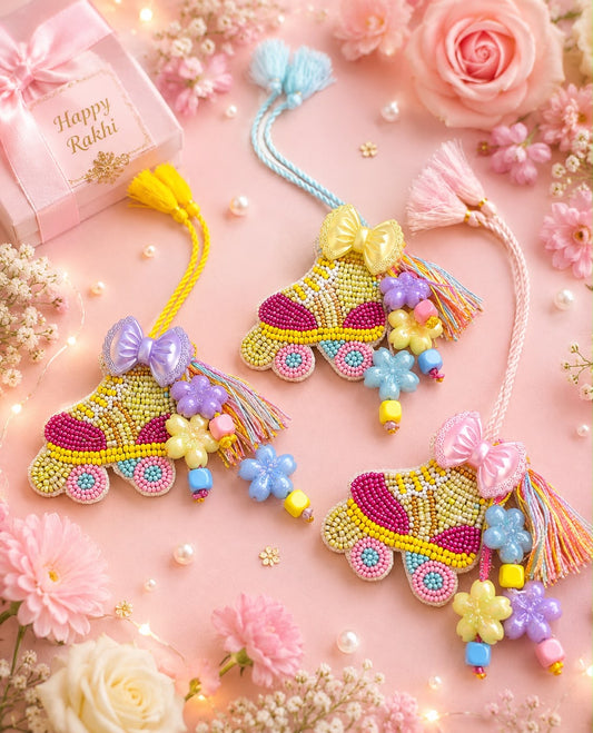 Skates Lumba Rakhi for Girls | Hand Beaded Embroidered Reusable Lumba | Kids Rakhi 2026