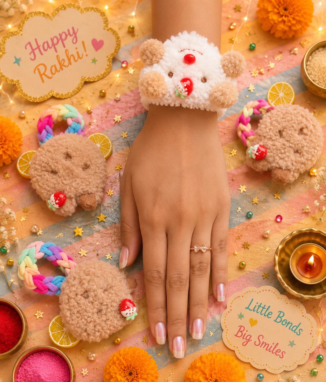 Teddy Hair Clip Kids Rakhi for Girls | Reusable Teddy Bracelet Rakhi & Scrunchie | Cute Girls Rakhi 2026
