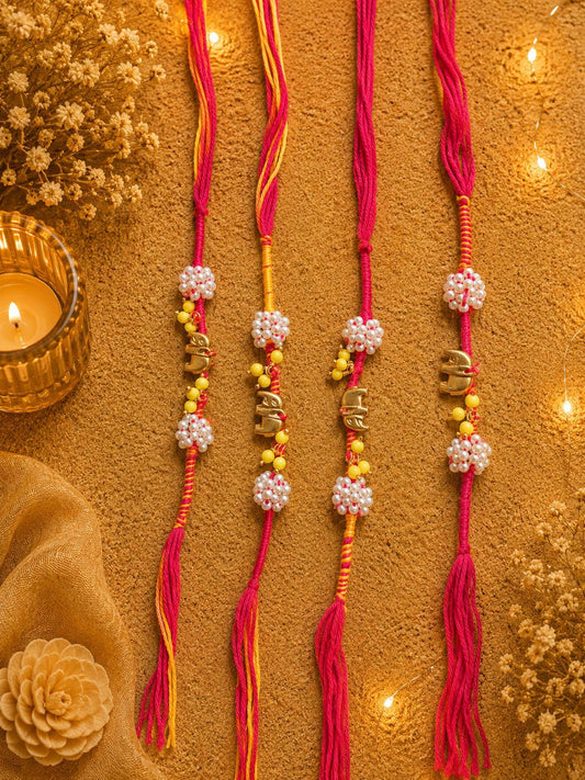 Traditional Mauli Thread Bhai Rakhi with Pearl Bead Detailing
