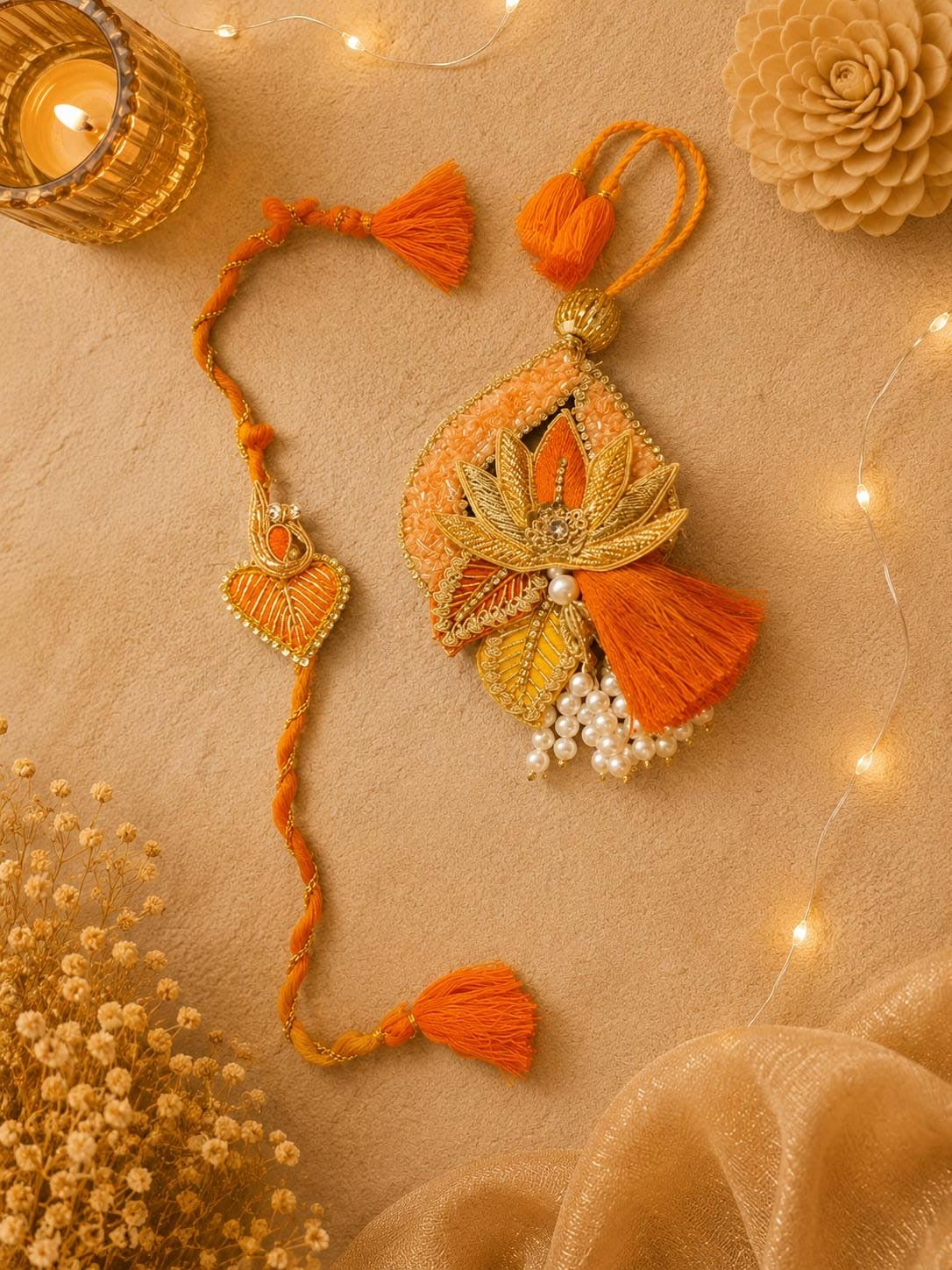 Traditional Zardosi Lotus Rakhi Lumba Set for Bhai Bhabhi | Handcrafted Designer Rakhi Set | Festive Rakhi 2026