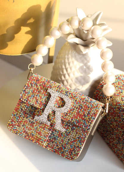 Elegant Initial Customized Clutch Bag with Pearl Handle