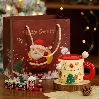 Christmas Ceramic Mugs with Steel Spoon & Magnetic Silicon Charms
