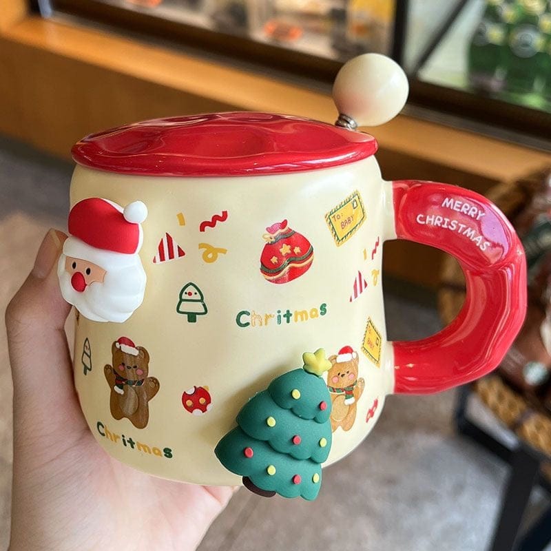 Christmas Ceramic Mugs with Steel Spoon & Magnetic Silicon Charms