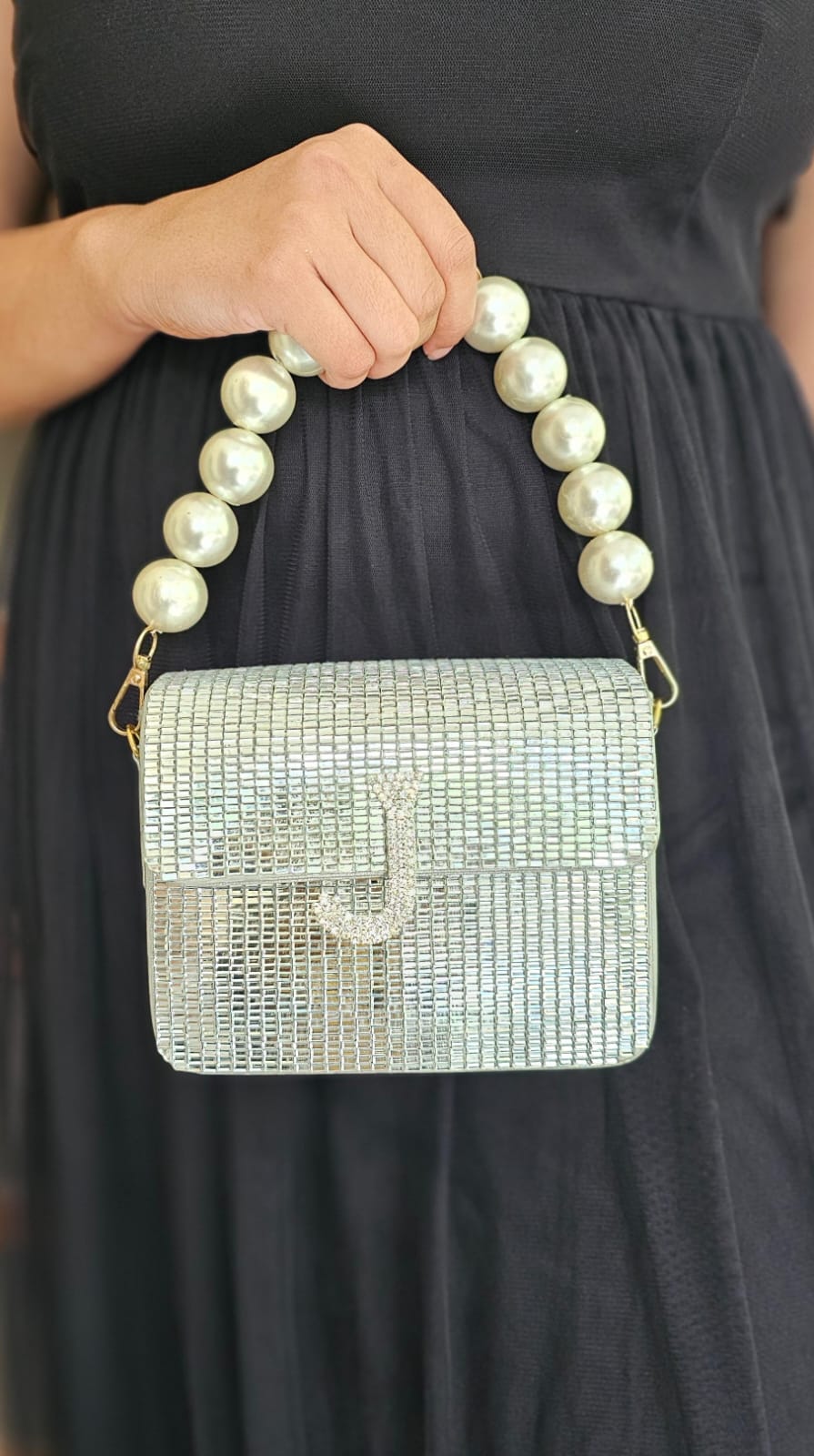 Elegant Initial Customized Clutch Bag with Pearl Handle