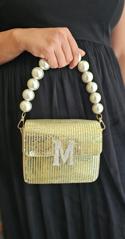Elegant Initial Customized Clutch Bag with Pearl Handle