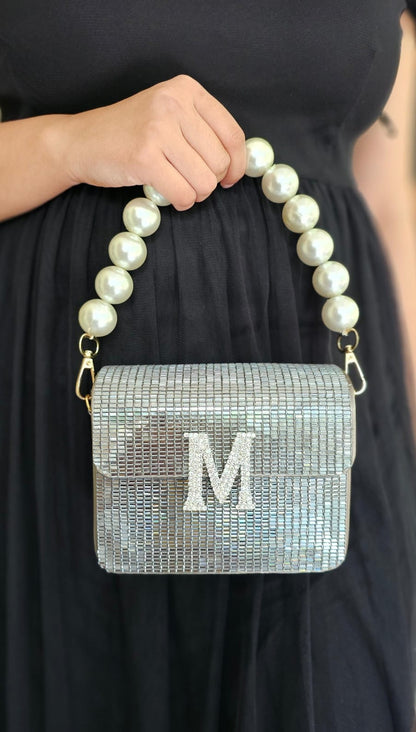 Elegant Initial Customized Clutch Bag with Pearl Handle