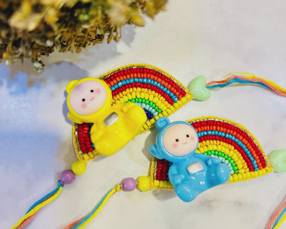 KN-35 🌈 Hello Teletubbies Rainbow Rakhi for Kids – Colourful Rakhi with Rainbow Motif (Reusable)