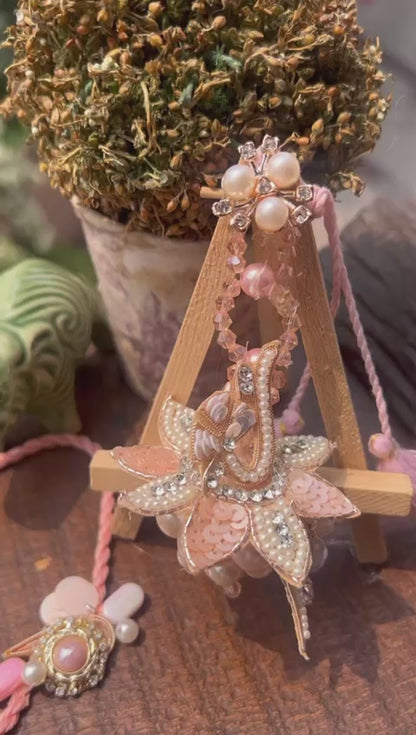 N-31 🩷 Elegant Peach Pearl Bhaiya Bhabhi Rakhi Set – Lumba & Rakhi Pair for Raksha Bandhan 2025