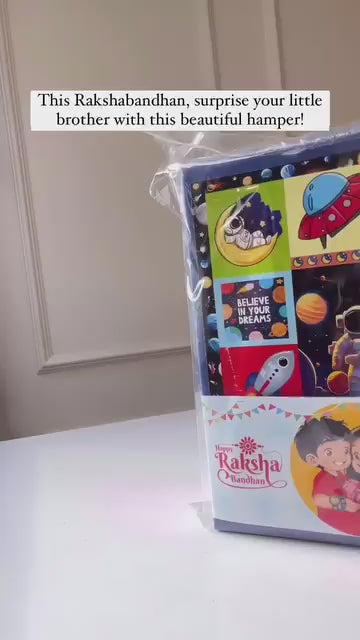 Premium Rakhi Hamper for Kids with Personalised Pouch, Notebook & Rakhi Gift Set